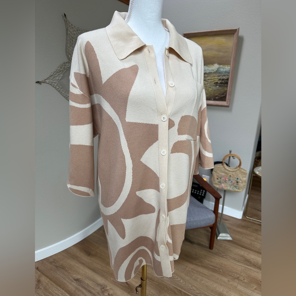 Indi Luxe Oversized Collared Button Down Mini Sweater Dress Tunic - Picture 5 of 14
